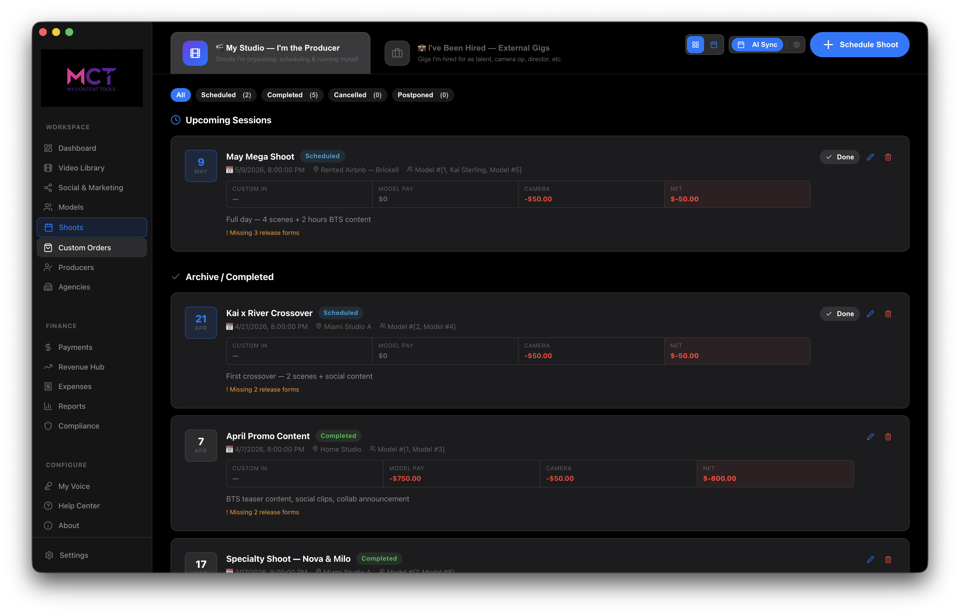 Shoot Scheduling in My Content Tools